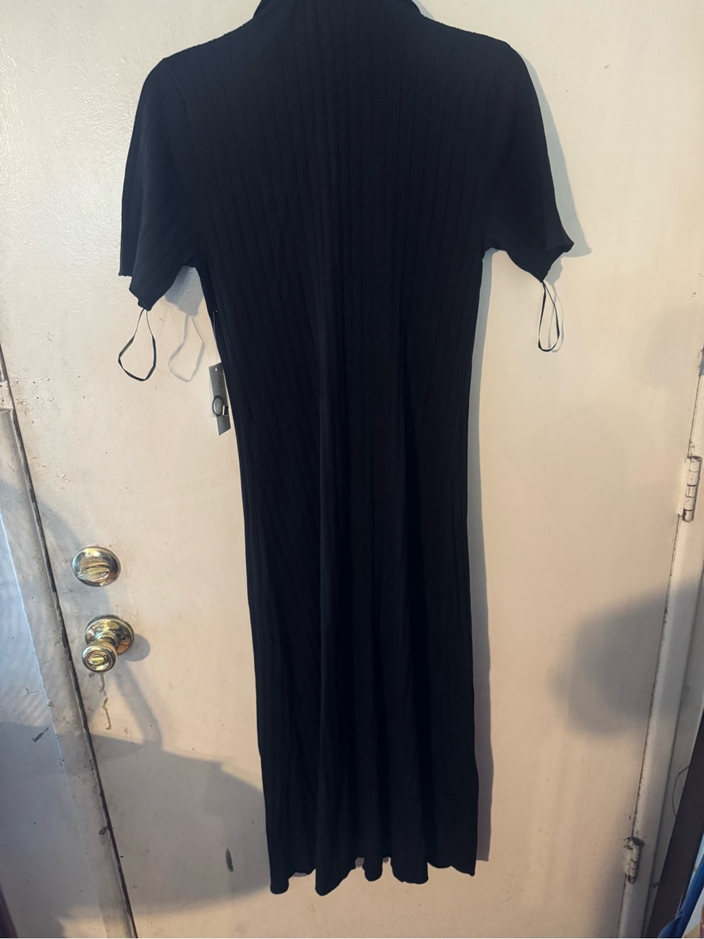 Black Ribbed Button-Front Collared Midi Dress - Picture 7 of 8